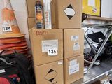 many boxes on the shelf in the garage