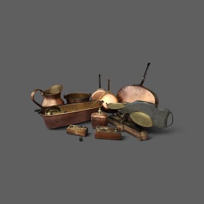 many different types of pots and pans on the table