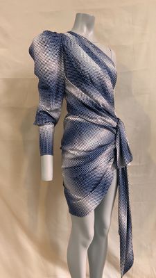 a mannequin mannequin wearing a blue and white dress on a mannequin mannequin mannequin mannequin mannequin manne