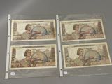 quatre billets de banque différents portant l'image d'un homme et d'une femme
