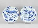 pair of chinese blue and white plates
