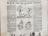newspapers with drawings of people and animals on them on a wall