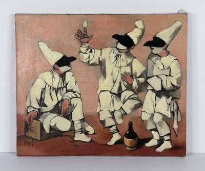 un tableau représentant un groupe d'hommes vêtus de blanc