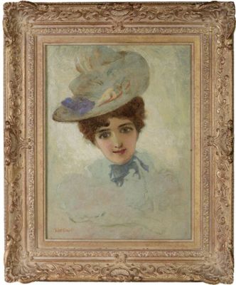 une image représentant un tableau où figure une femme portant un chapeau