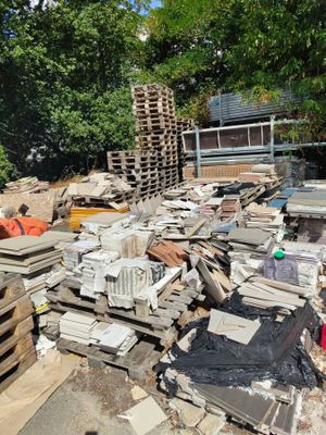 a pile of rubble in the middle of a yard