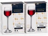 deux caisses de verres à vin contenant du vin rouge, posées sur une surface blanche