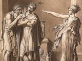 an image of a painting of a man pointing at a woman