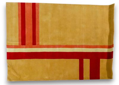 a yellow and red towel with stripes on it