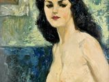 l'image d'un tableau représentant une femme assise sur un canapé