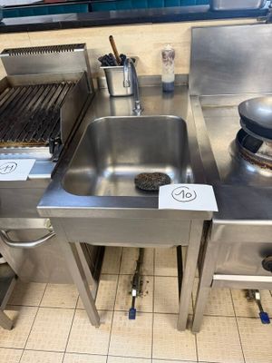 a stainless steel sink in a commercial kitchen