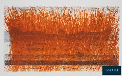 un morceau de papier orange sur lequel est dessinée une rangée d'herbe