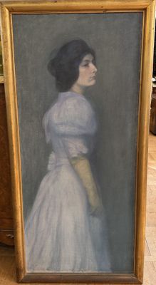 an image of a painting of a woman in a white dress