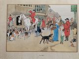 a drawing of a man on a horse being led by a woman