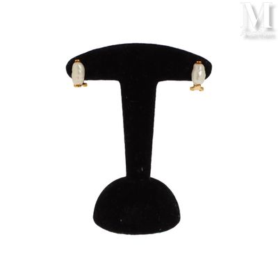 gros plan d'une paire de boucles d'oreilles sur un support noir