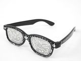 sunglasses with a black frame and a white pattern on the lens
