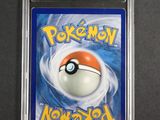a close up of a pokemon card in a plastic case