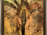 un tableau représentant une personne debout devant un arbre