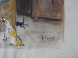 a drawing of a dog and a cat on the floor