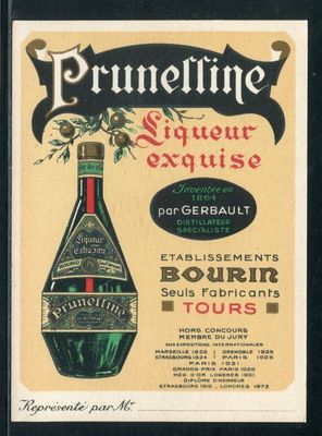 une vieille publicité pour une bouteille de vin avec un bouchon à l'intérieur