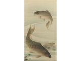chinese painting of two carp fish swimming in a body of water