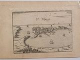 an old drawing of a view of a town from the top of a hill