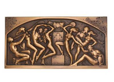 an image of a bronze plaque depicting a group of nudes