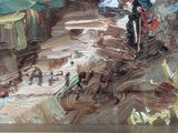 a painting of a man riding a bike on a dirt road