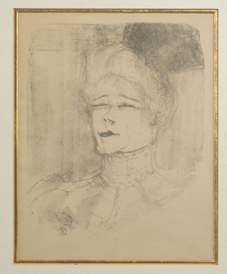 un vieux dessin d'une femme avec un chapeau sur la tête