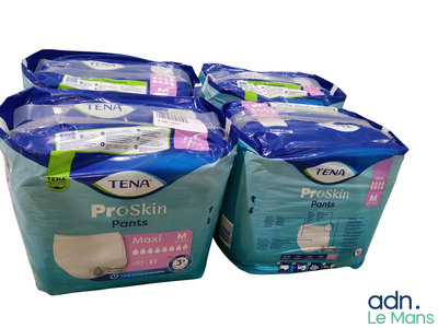 three packs of tena proskin pants sitting on top of each other