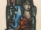 une image représentant un tableau où l'on voit une femme assise devant un château