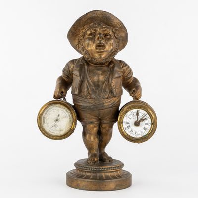 Pendule de table figurative française avec alarme et baromèt…