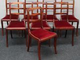 lot de six chaises de salle à manger en acajou, avec assise rembourrée de velours rouge