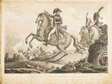 a drawing of a man riding a horse and another man riding a horse