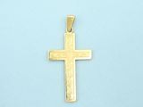 a gold cross pendant on a blue background