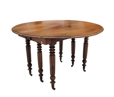 TABLE ovale à allonges en bois naturel, repose sur six pieds…