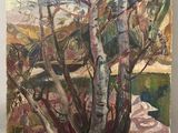 an image of a painting of a tree in the middle of a field