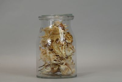 dried flowers in a glass jar on a white surface