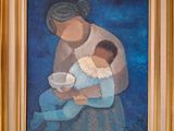 a painting of a woman holding a baby in her arms