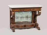a small table with a mirror on top of it