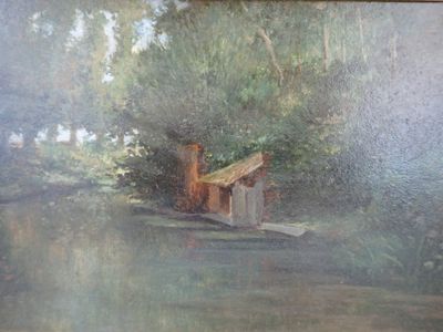 une image d'un tableau représentant un bateau sur l'eau