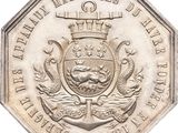 an image of a silver coin with a coat of arms on it