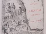 an old book with a drawing of a boat and people on it