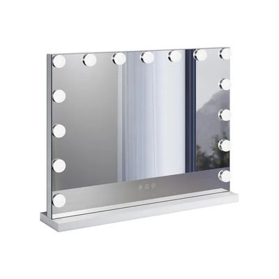 an image of a lighted mirror with lights on it