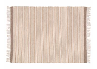 a beige and brown rug with fringes on a white background