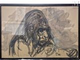 drawing of a woman with a headdress on a piece of paper
