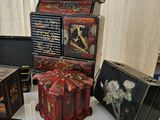 many different types of boxes on display on a table