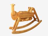 a wooden rocking horse on a white background