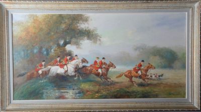 une image d'une peinture représentant un groupe de personnes à cheval
