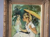 a picture of a painting of a woman with a yellow umbrella