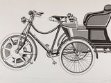 un dessin en noir et blanc représentant un vélo attelé à une remorque